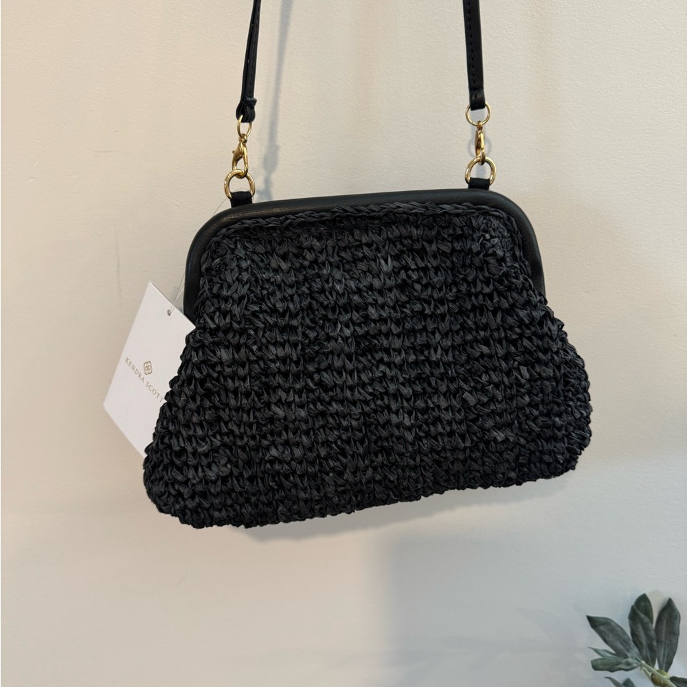 Kendra Scott Lincoln Resin Stone Straw Clutch in Black/Turquoise Blue NWT - Picture 4 of 7